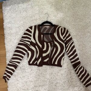 Zebra Stripe Knit Cardigan in Brown and Cream